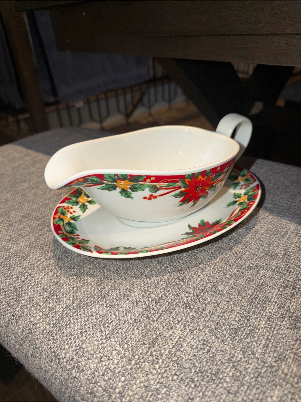 Festive Red Poinsettia Gravy Boat and Underplate